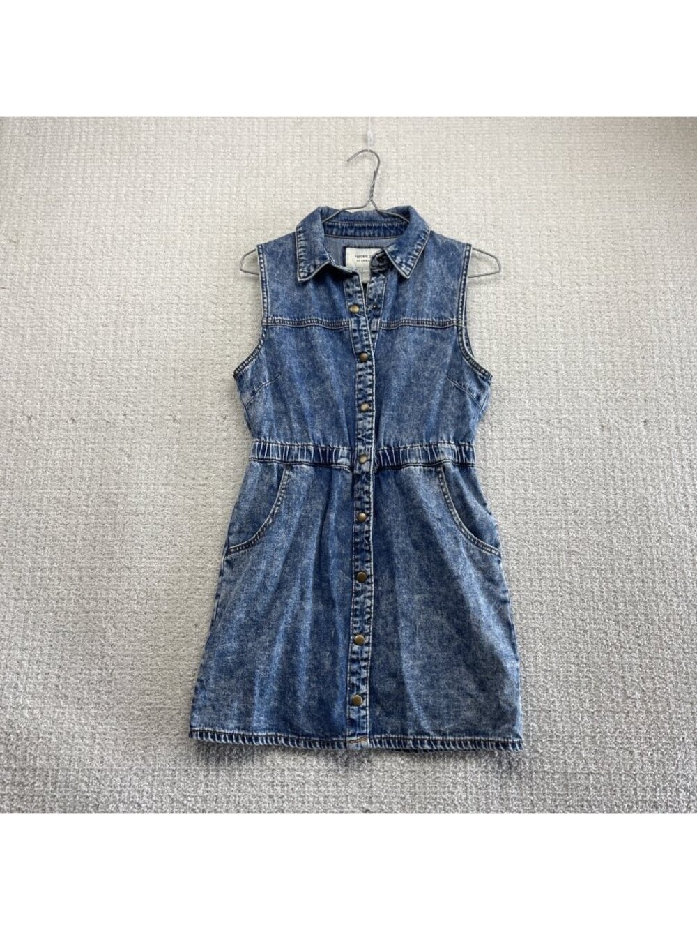Forever 21 Shirt Dress Wom S Blue Denim Sleeveless Snap Button Western Cowgirl